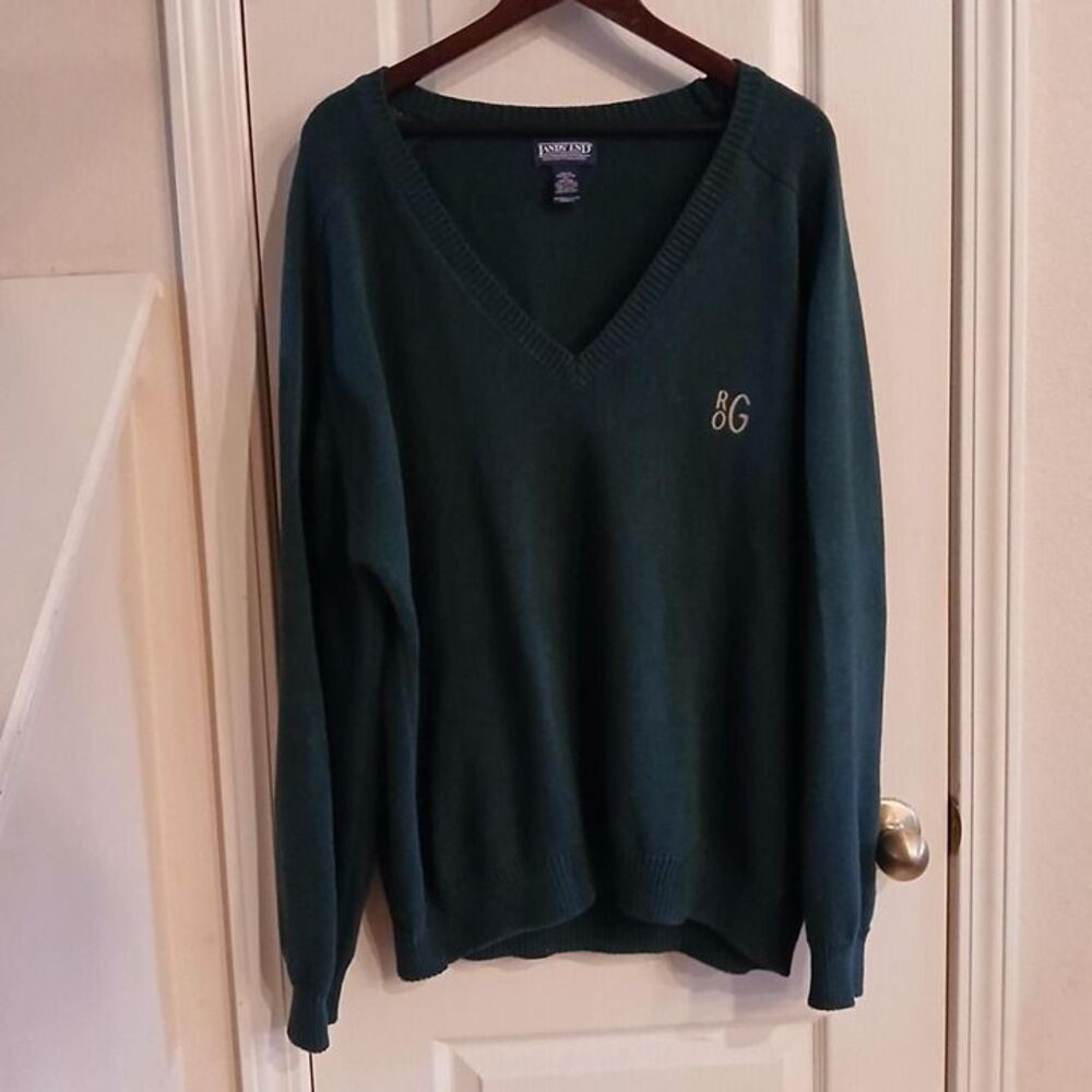 Vintage Lands' End green 100% cotton knitted V-neck sweater Men's XL